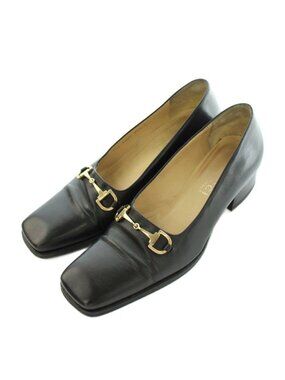 Gucci Pumps Square Toe Chunky Heels Bit Leather 36.5 Black 441
